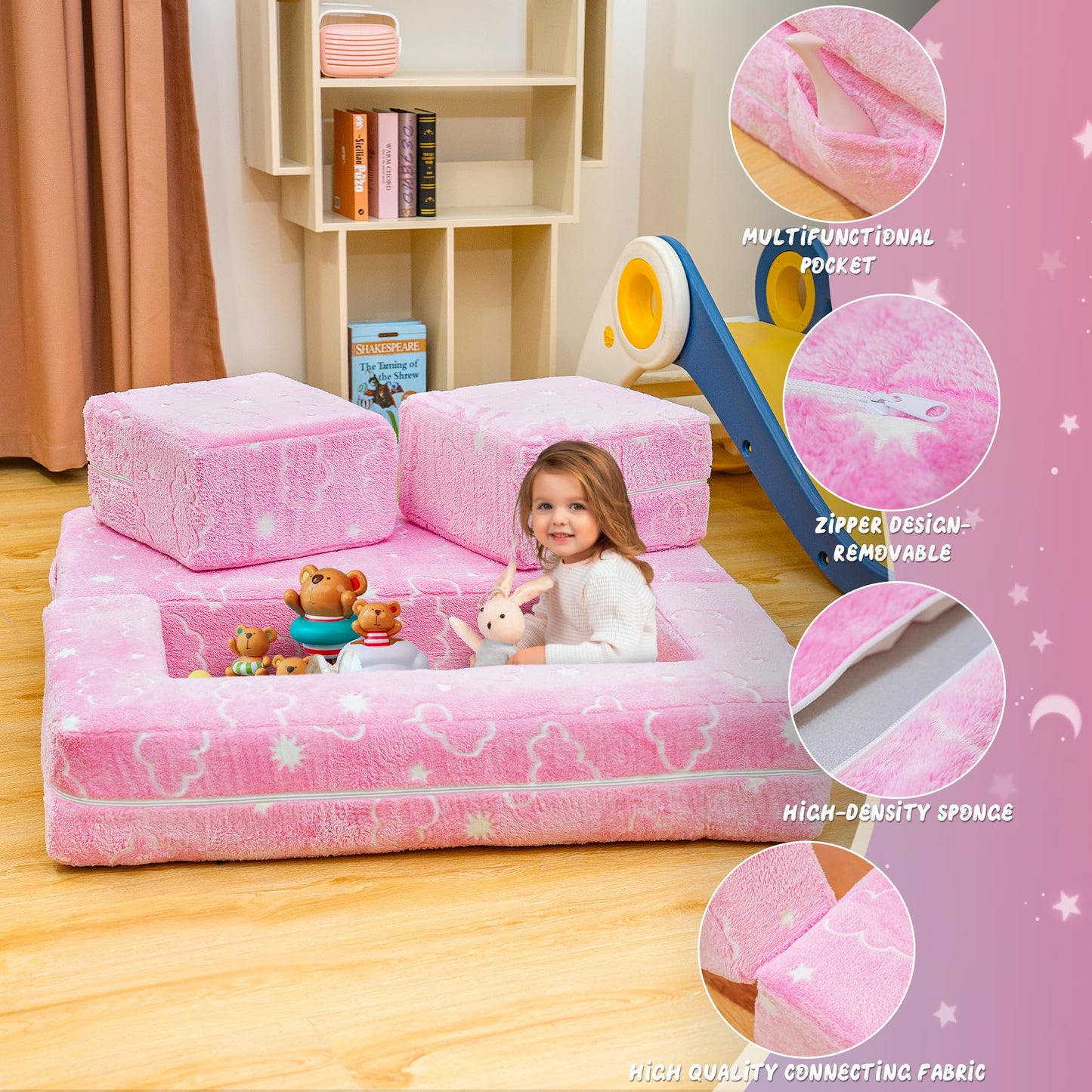 AWQM Foldable modular children's play sofa, glow-in-the-dark children's play sofa
