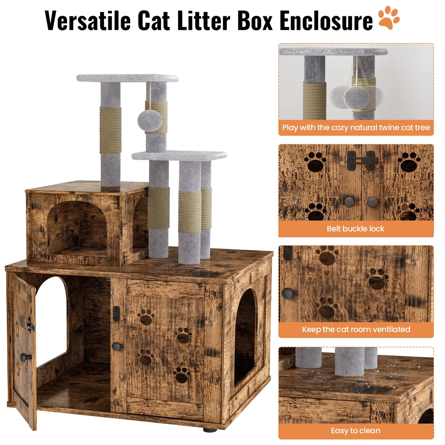 AWQM Cat Tree with Litter Box Enclosure, Bulkhead Concealed Litter Box