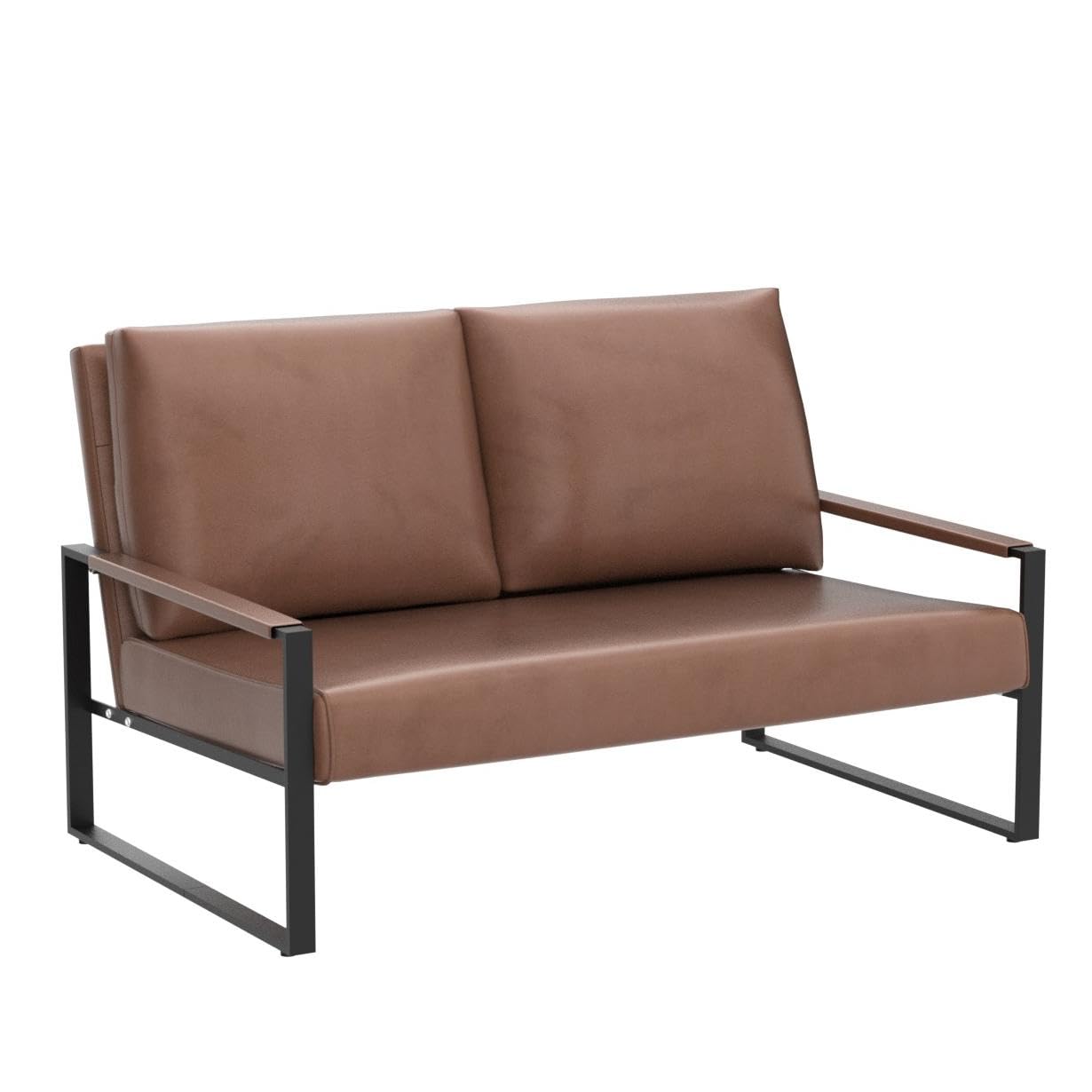 AWQM Mid-Century Modern Sectional Sofa, Upholstered Faux Leather Loveseat