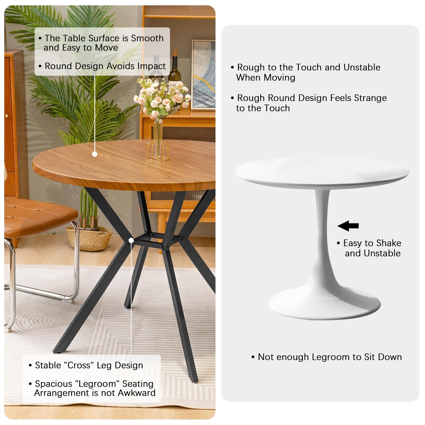 AWQM Mid-Century Modern Round Kitchen Dining Table for 4
