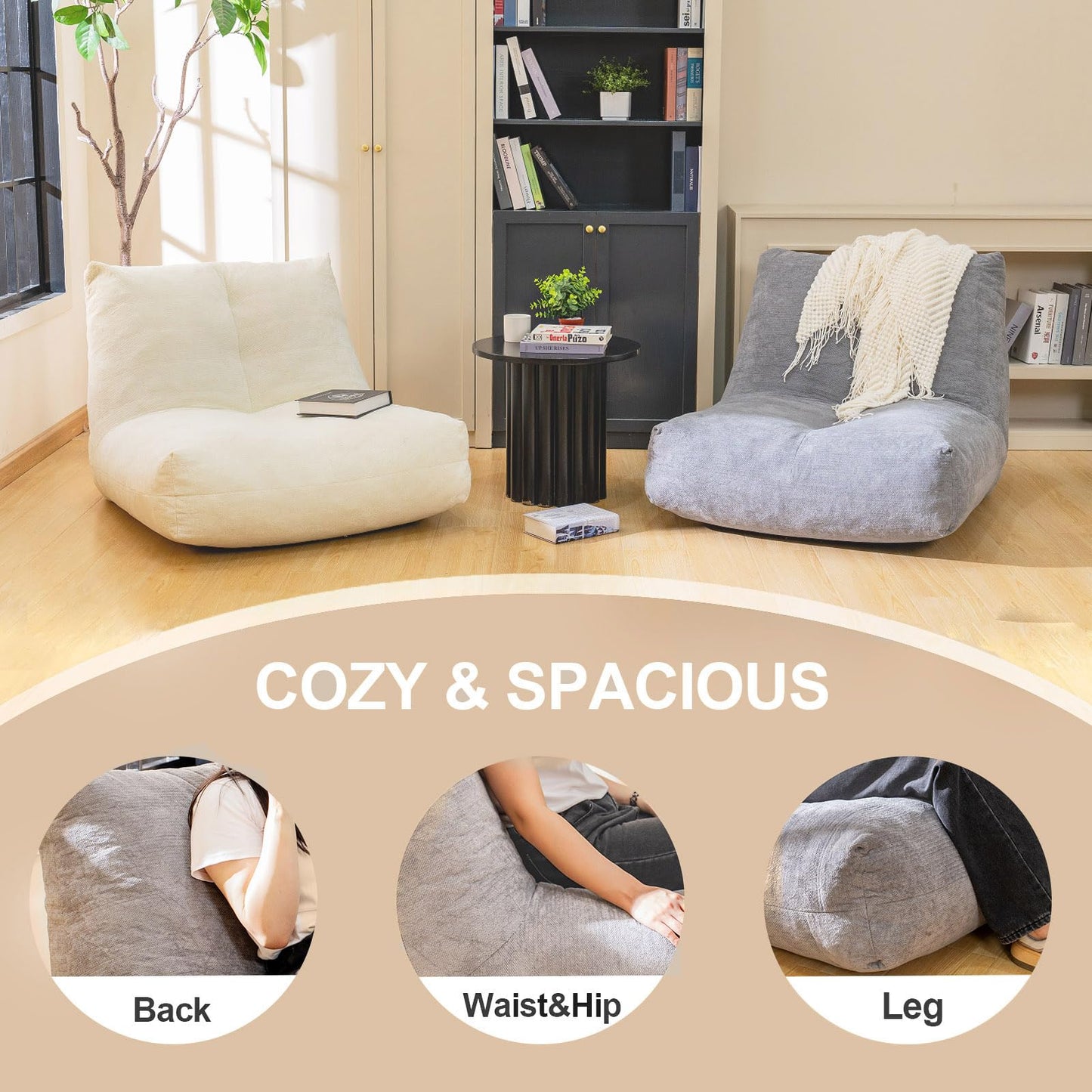 AWQM Adult bean bag chair with ergonomic support reading floor sofa chair.