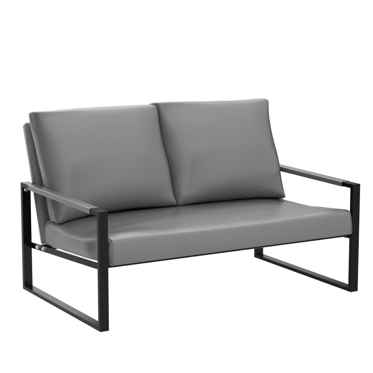 AWQM Mid-Century Modern Sectional Sofa, Upholstered Faux Leather Loveseat