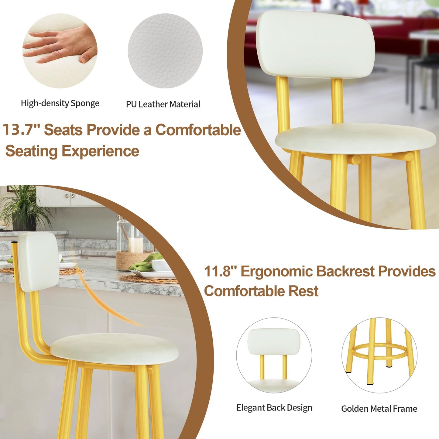 AWQM Bar Stool Set of 4 PU Leather Chairs