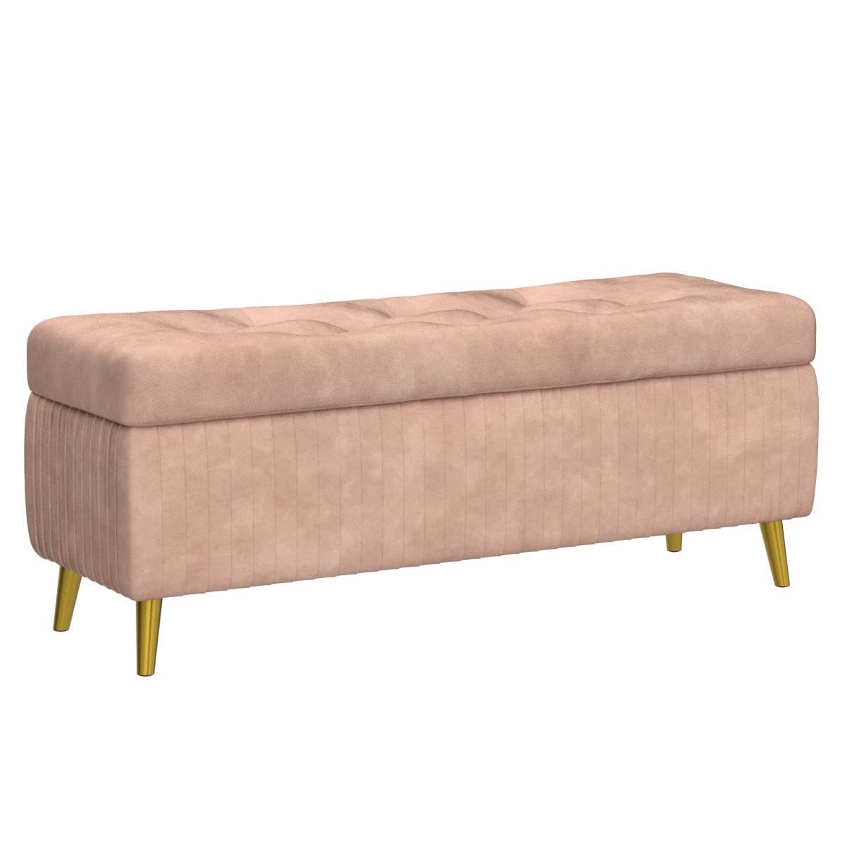 AWQM Tufted Storage Ottoman, Velvet Upholstered Storage Ottoman