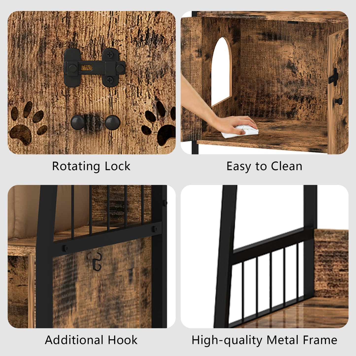 AWQM Large Wooden Cat Litter Box with Hooks and Anti-Scratch Hooks