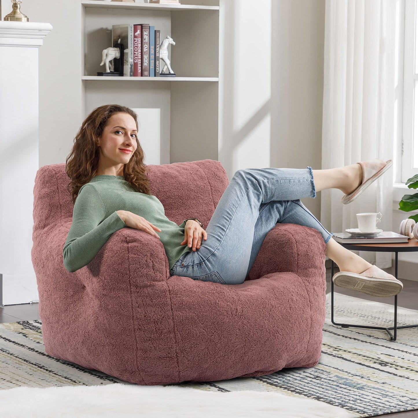AWQM Fluffy Lazyboy Bean Bag Chair Padded Tufted Upholstered Bean Bag Chair