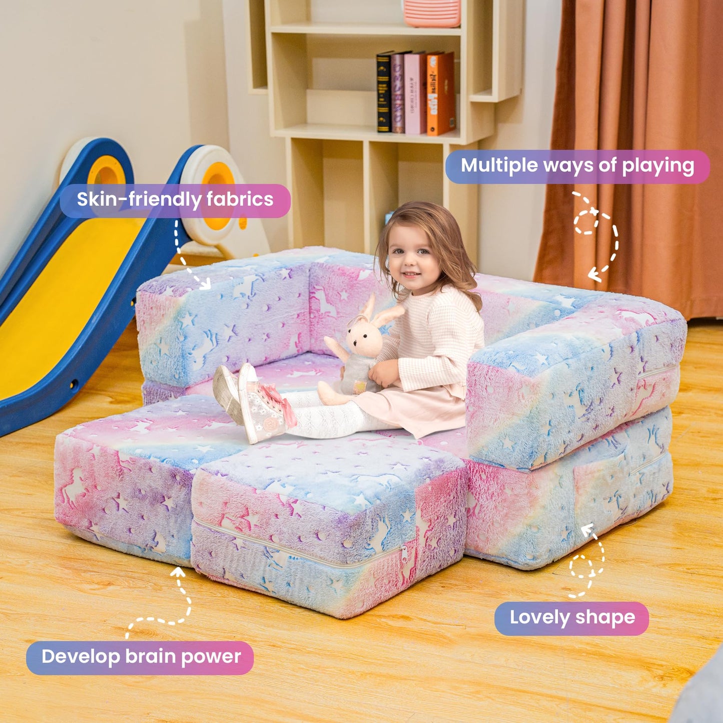 AWQM Foldable modular children's play sofa, glow-in-the-dark children's play sofa
