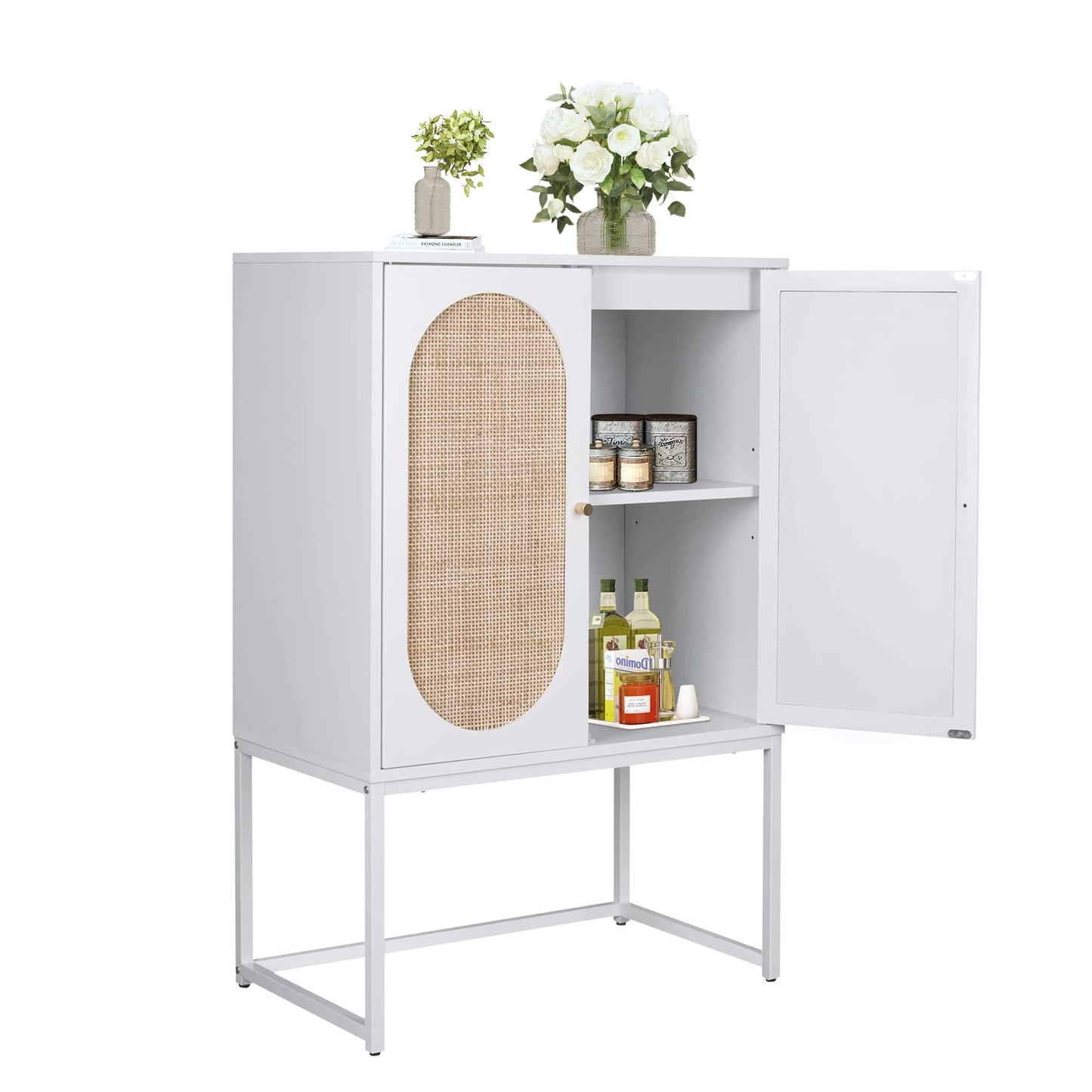 AWQM Rattan Sideboard Buffet Cabinet 2-Piece Set with Door Storage