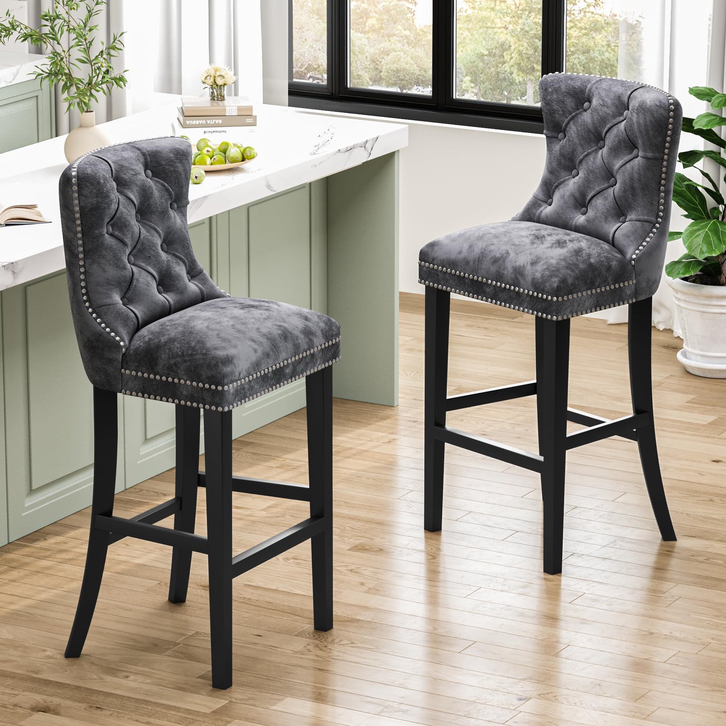 AWQM Velvet Tufted Counter Height Bar Stool Set of 4