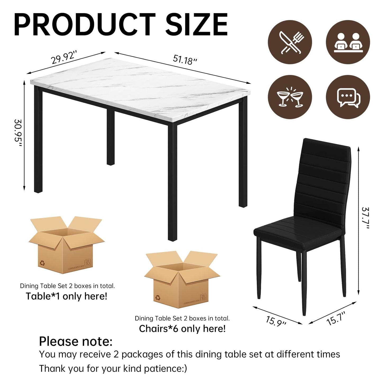 AWQM  Artificial Marble Dining Table Set 6-Person Dining Table Set