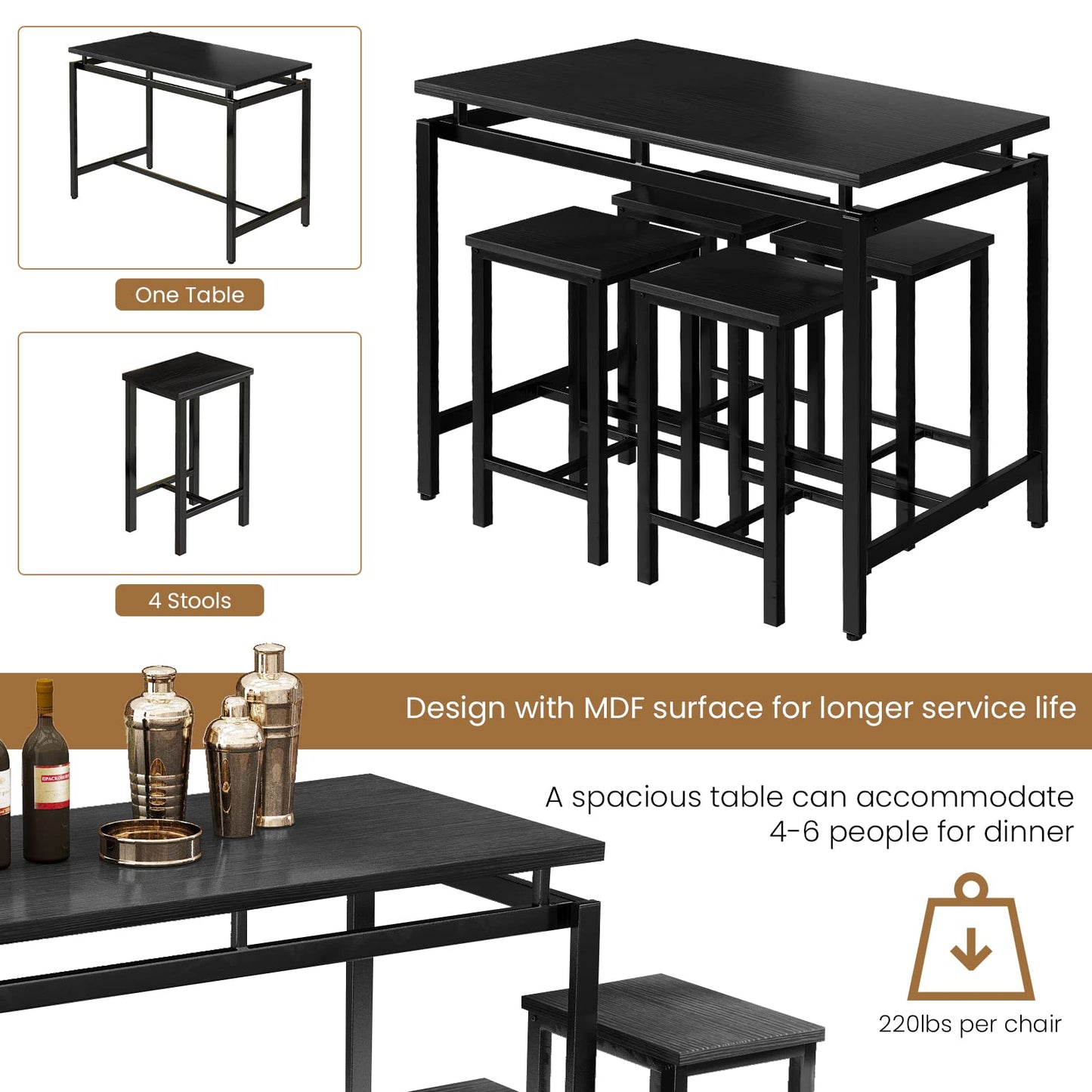 AWQM Modern Kitchen Dining Table and Chairs 4 Dining Table Set