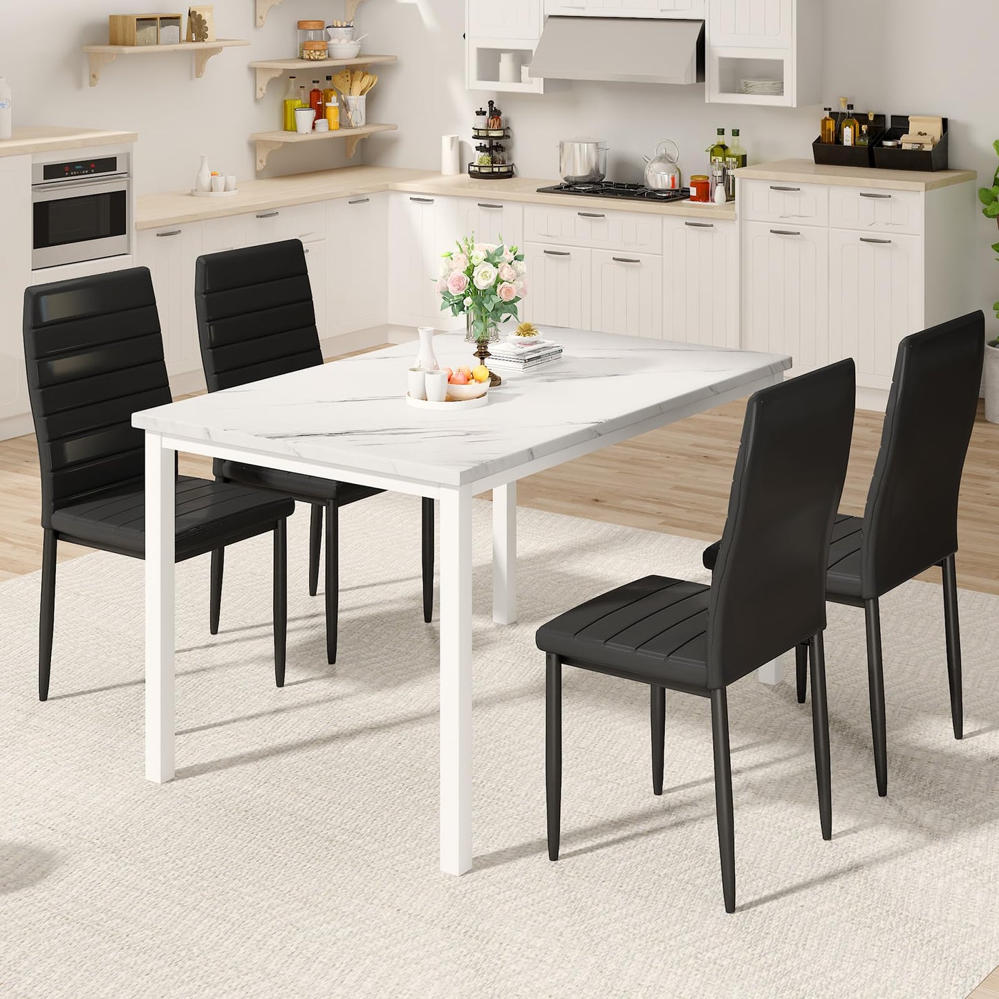 AWQM Faux Marble Dining Table and Chairs Set,4 Dining Table and Chairs
