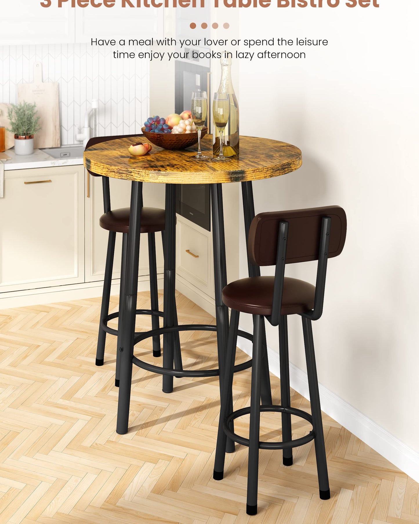 AWQM  Industrial Wooden Pub Dining Set of 3, Modern Pub Table for Two