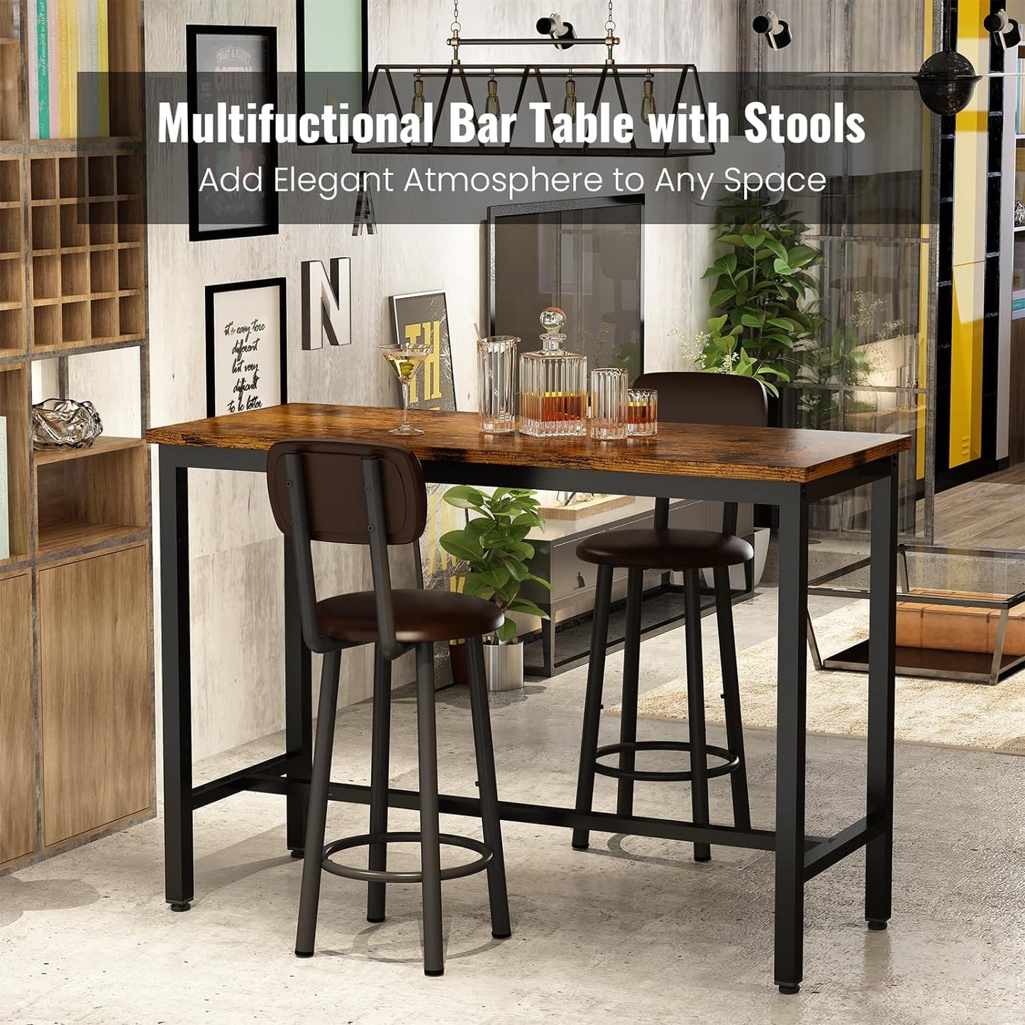 AWQM Bar Dining Set, 3-Piece Dining Table Set, PU Leather Stools