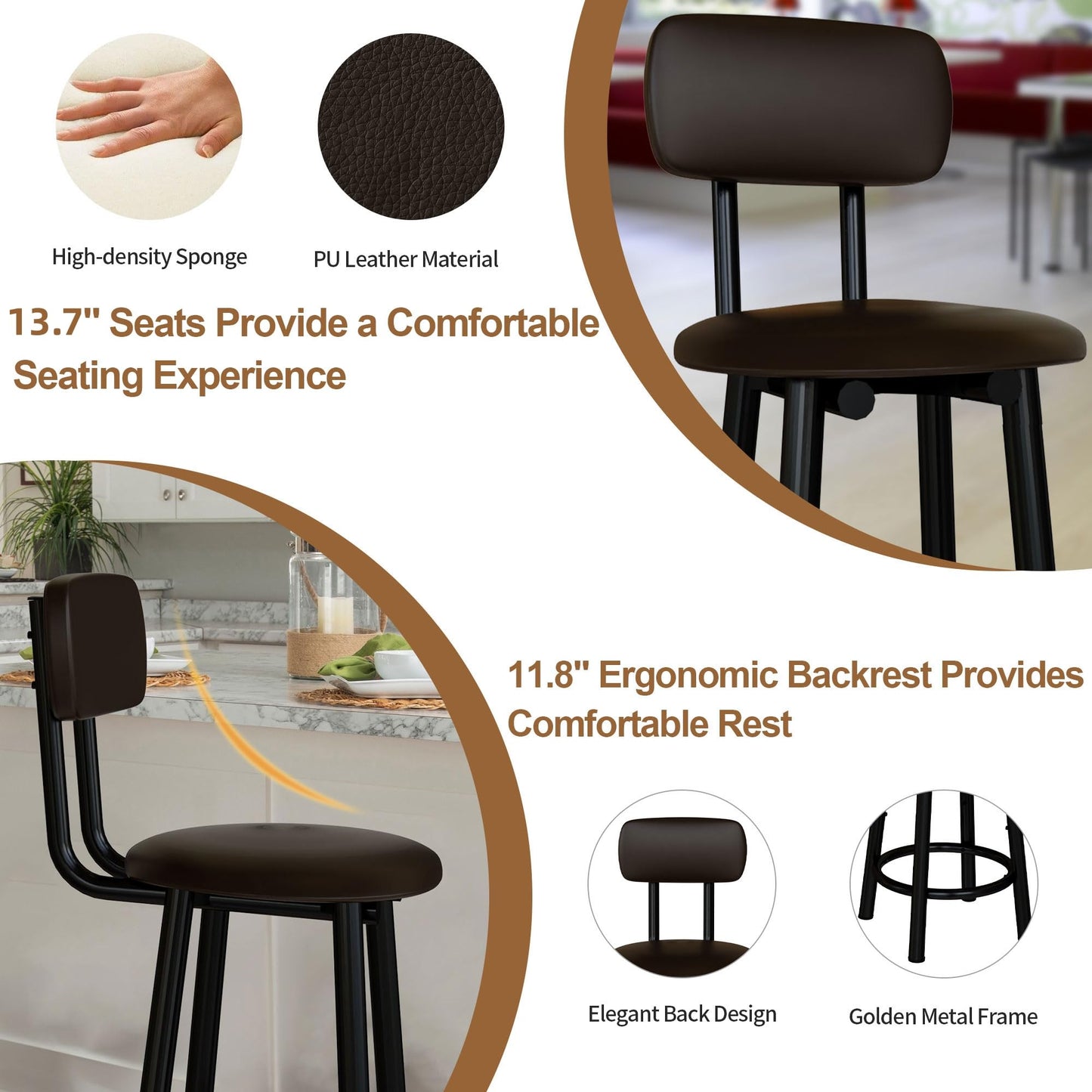 AWQM Bar Stool Set of 4 PU Leather Chairs