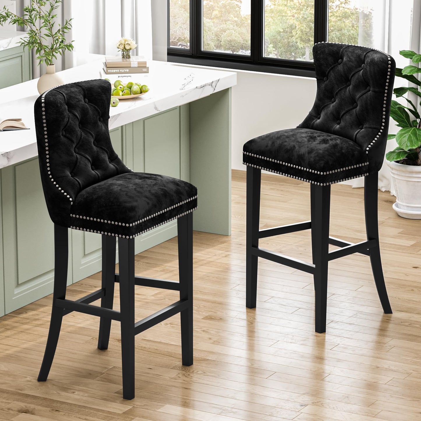 AWQM Velvet Tufted Counter Height Bar Stool Set of 4