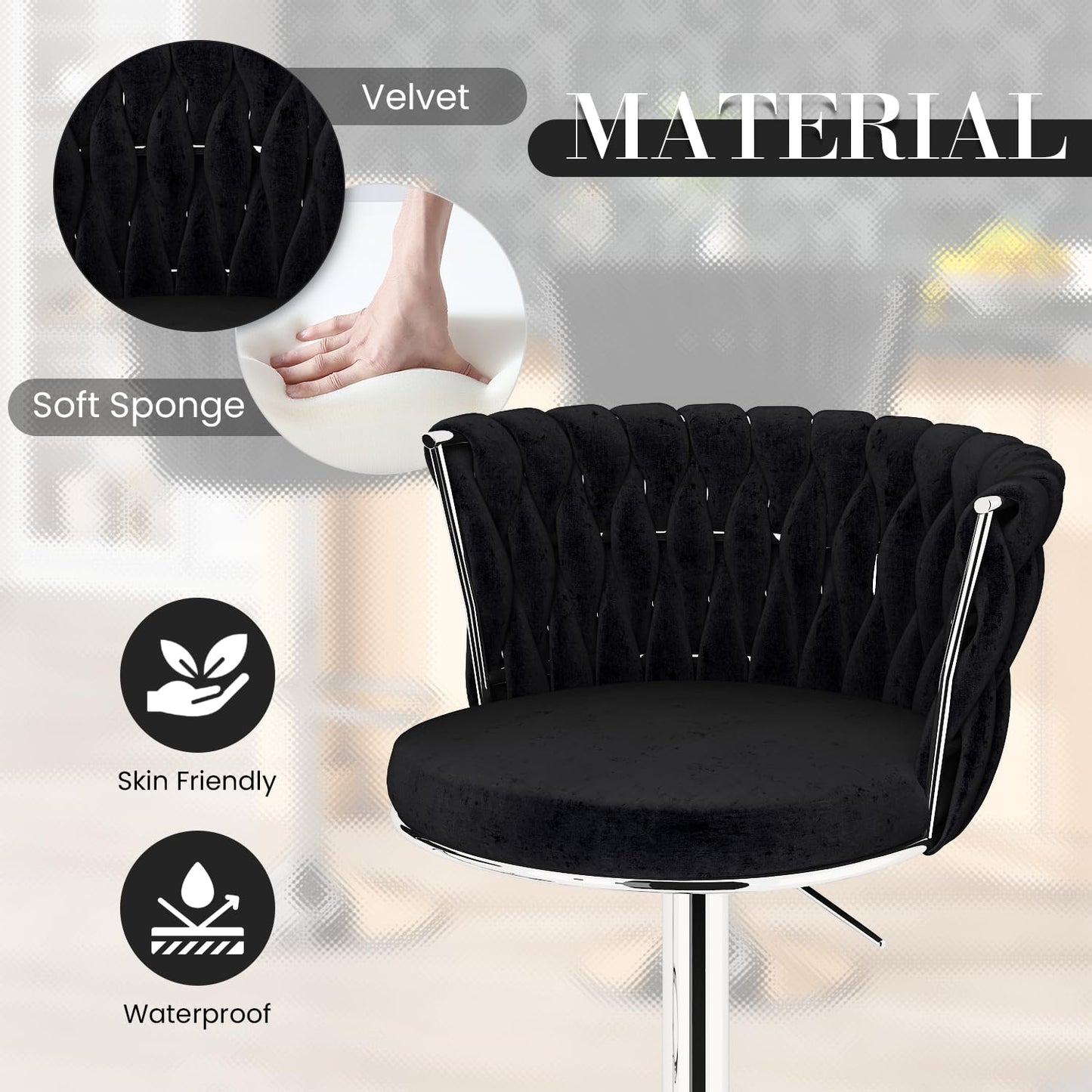 AWQM Bar Stool Set Velvet Swivel Chair