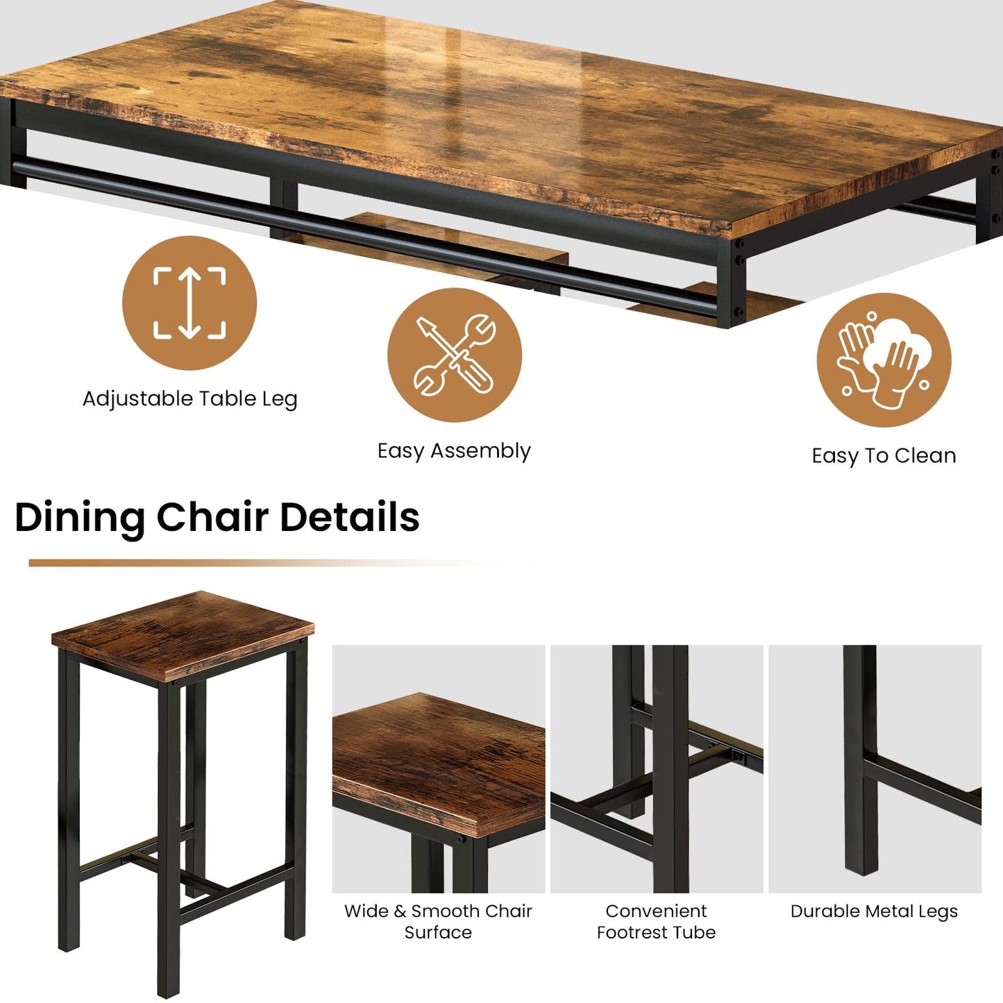 AWQM Modern Kitchen Industrial Dining Table and Chairs , Dining Table Set for 4