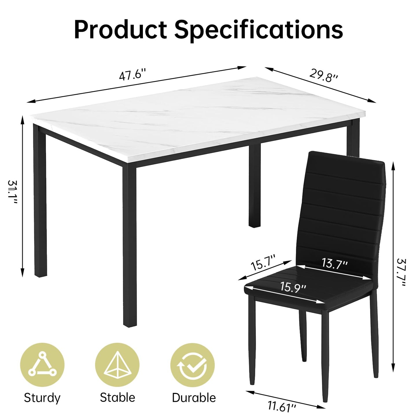 AWQM 5 Piece Set, Faux Marble 4 Person Dining Table and Chairs