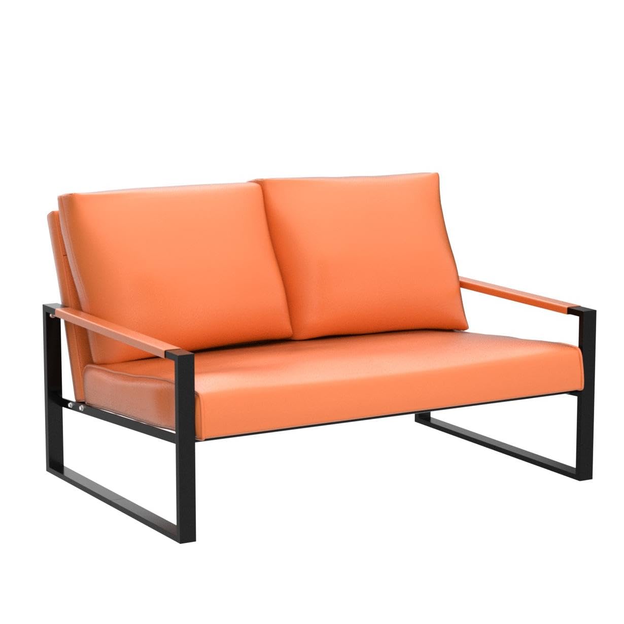 AWQM Mid-Century Modern Sectional Sofa, Upholstered Faux Leather Loveseat
