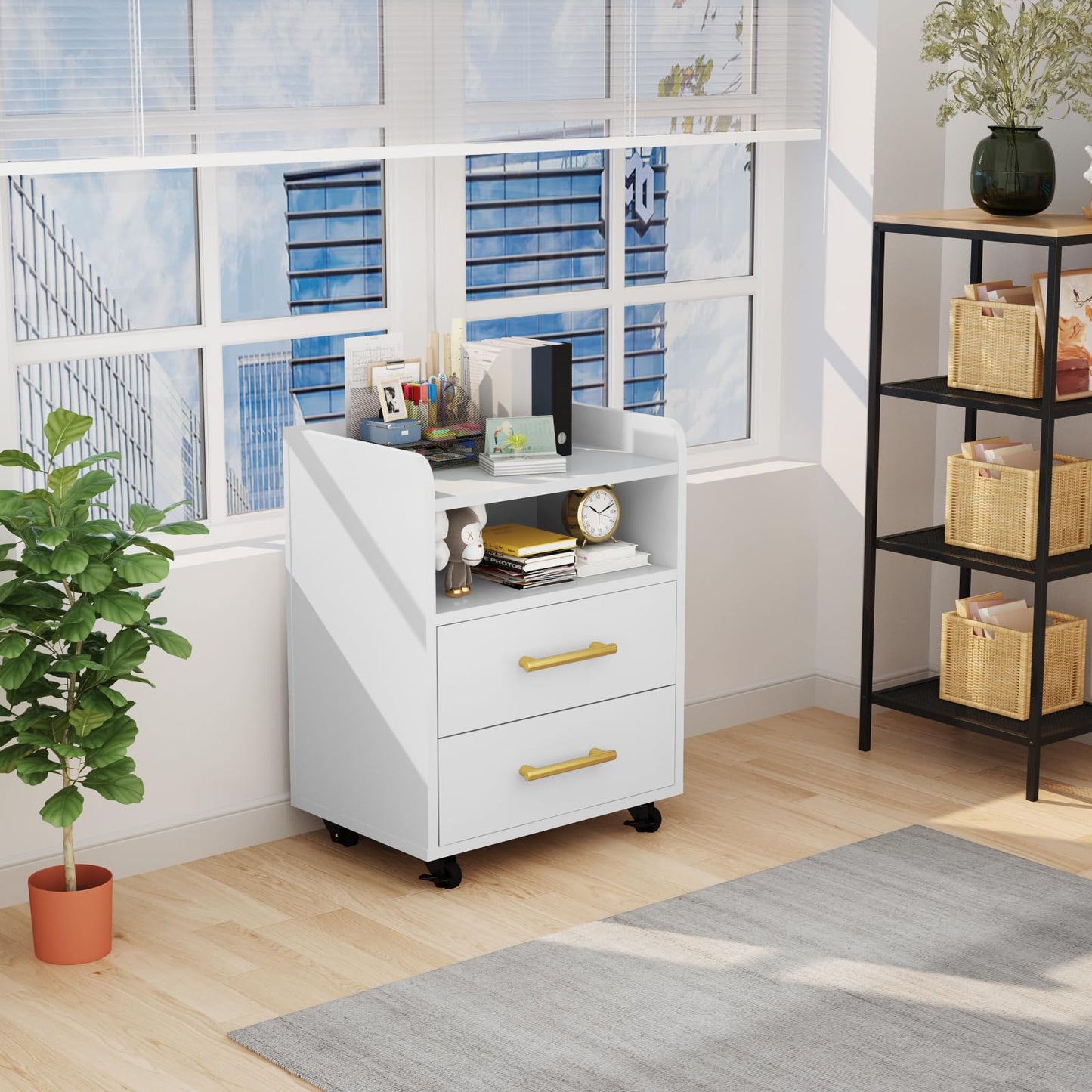 AWQM Drawer Vertical File Cabinet with Open Shelf Office Storage