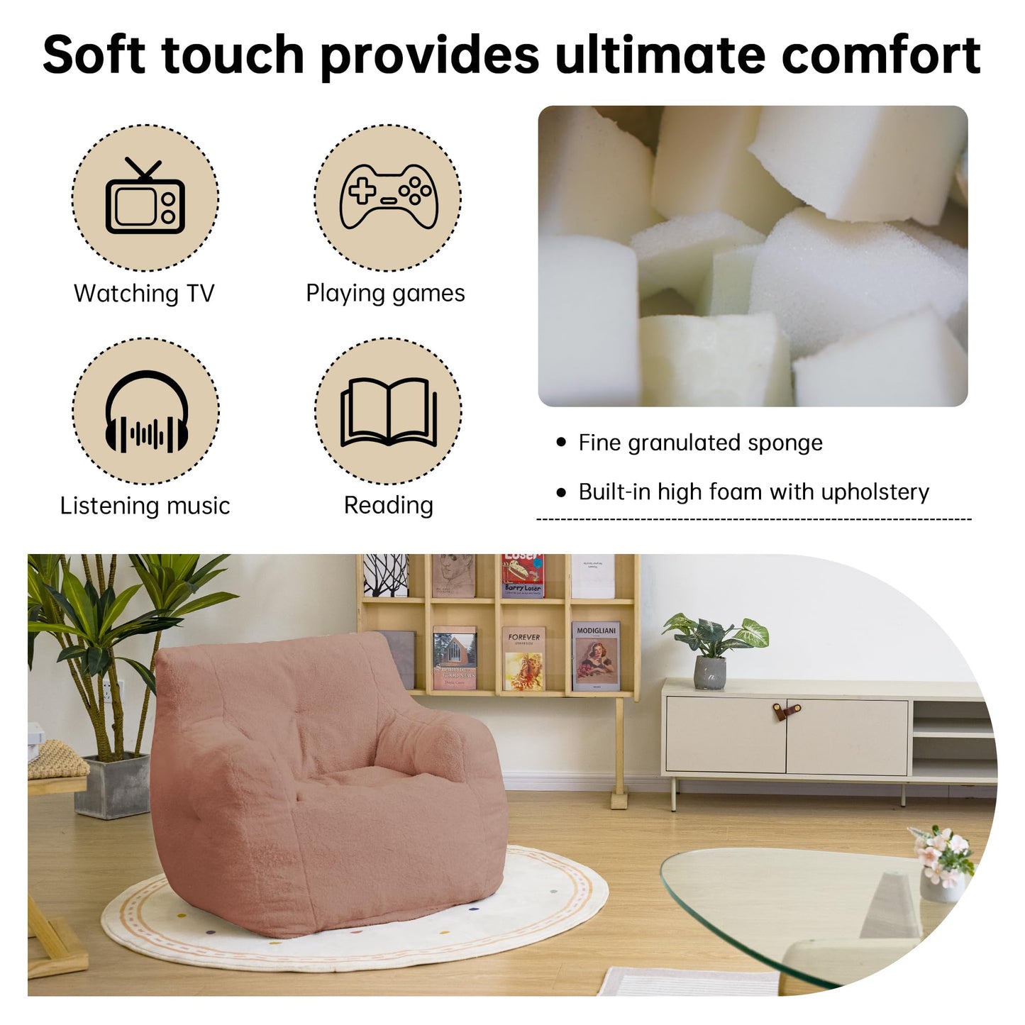 AWQM Bean Bag Chair, Tufted Soft Padded Bean Bag Chair, Lazy Susans
