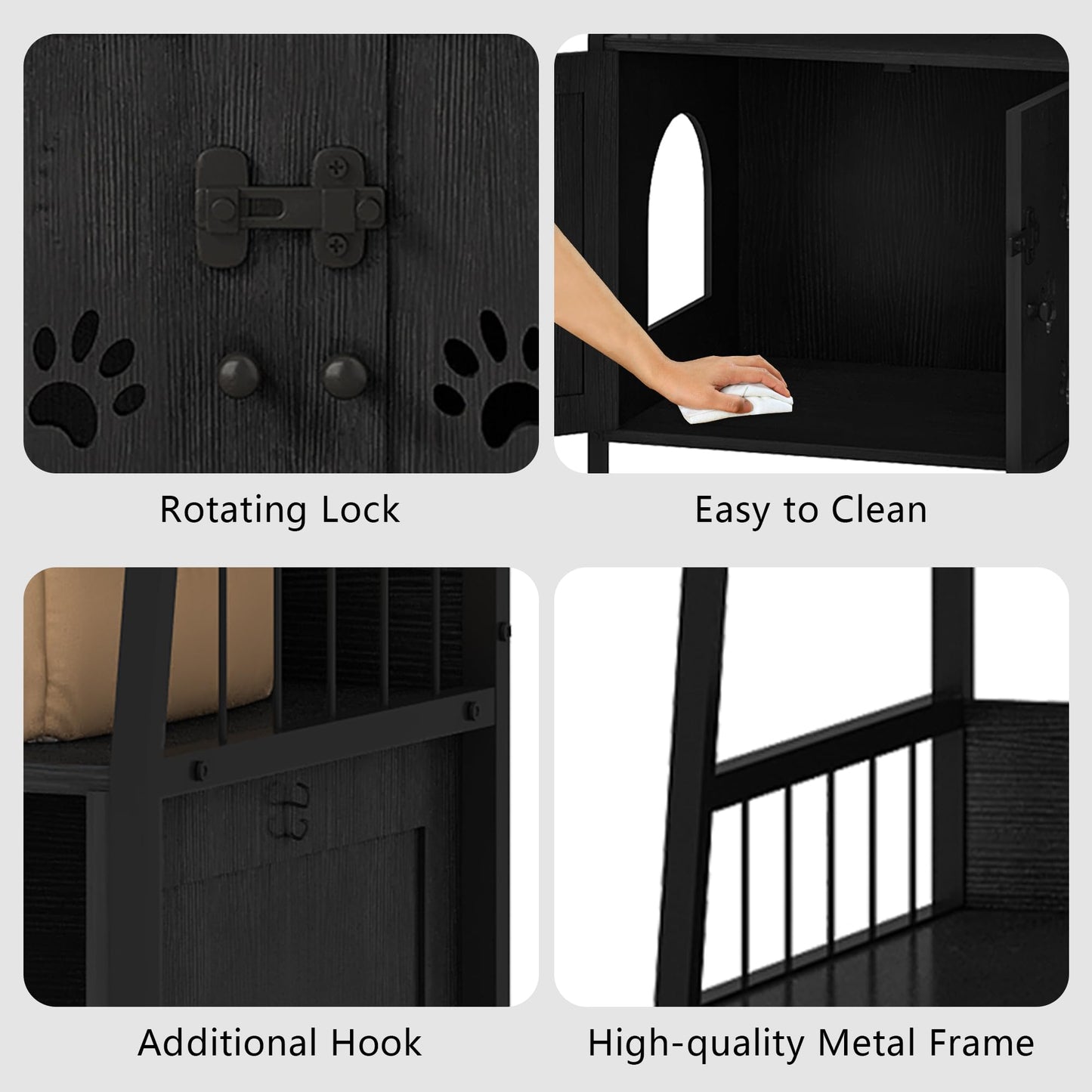 AWQM Large Wooden Cat Litter Box with Hooks and Anti-Scratch Hooks