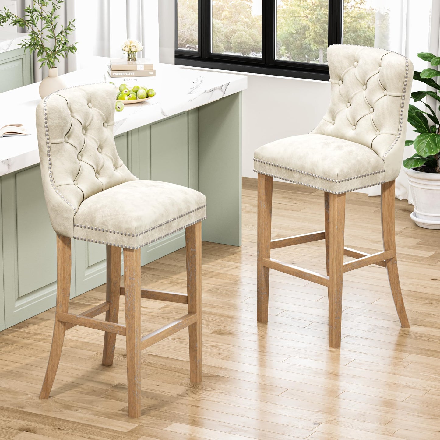 AWQM Velvet Tufted Counter Height Bar Stool Set of 4