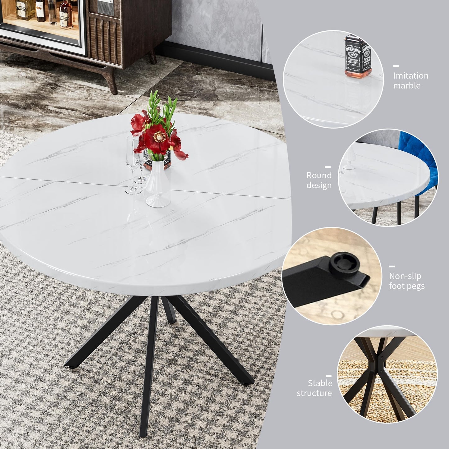 AWQM Brown Round Dining Table, Mid-Century Round Dining Table for 4-6 People