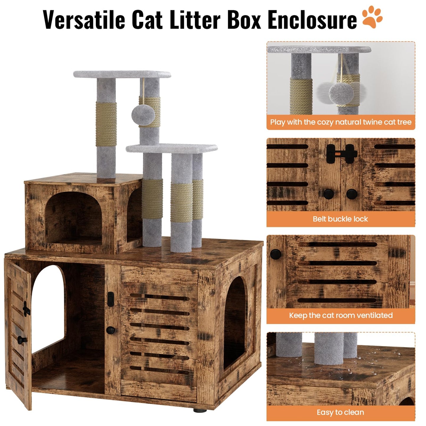 AWQM Cat Tree with Litter Box Enclosure Partition Hidden Litter Box