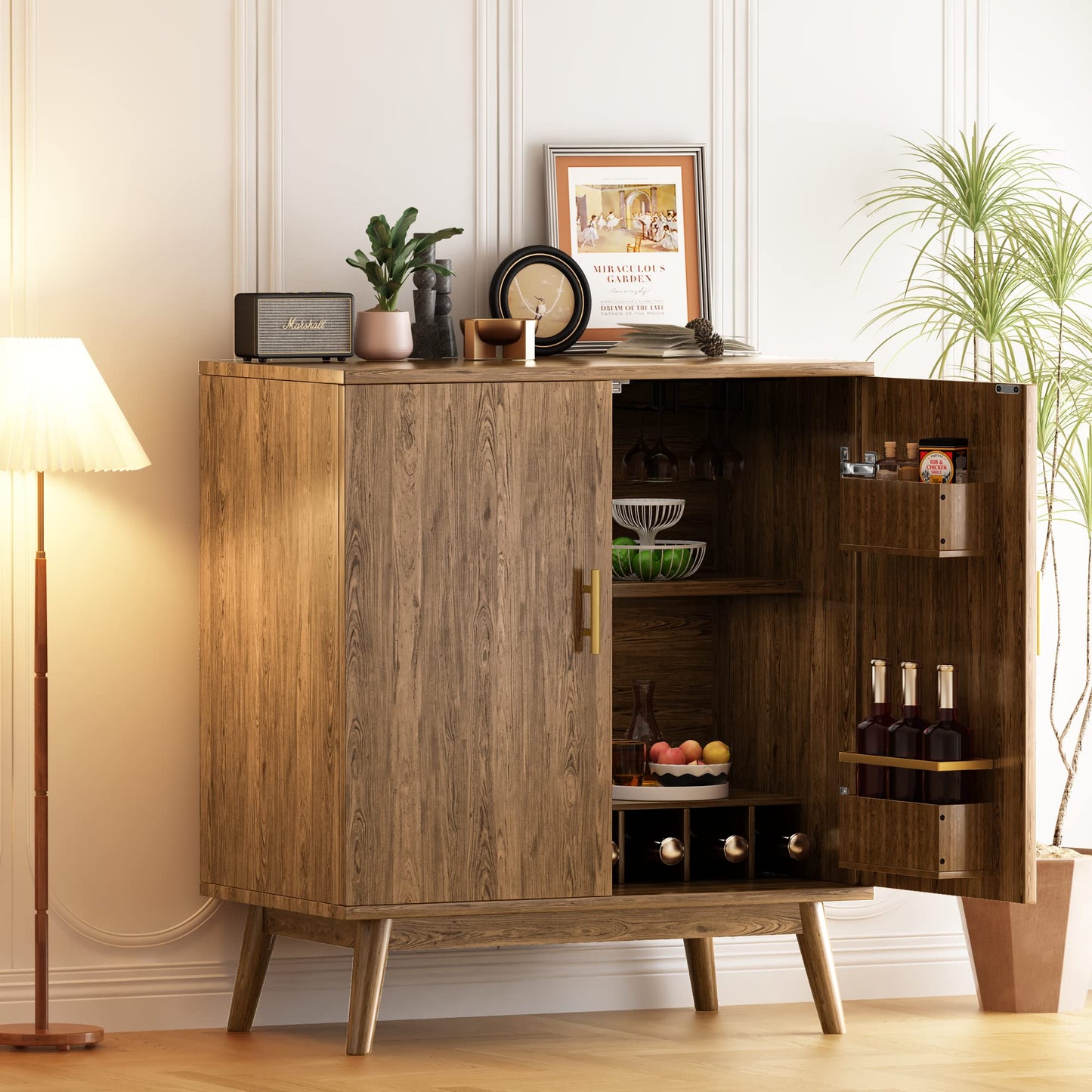 AWQM Wine Cooler with Wine Rack and Glass Holder, Freestanding Buffet Sideboard