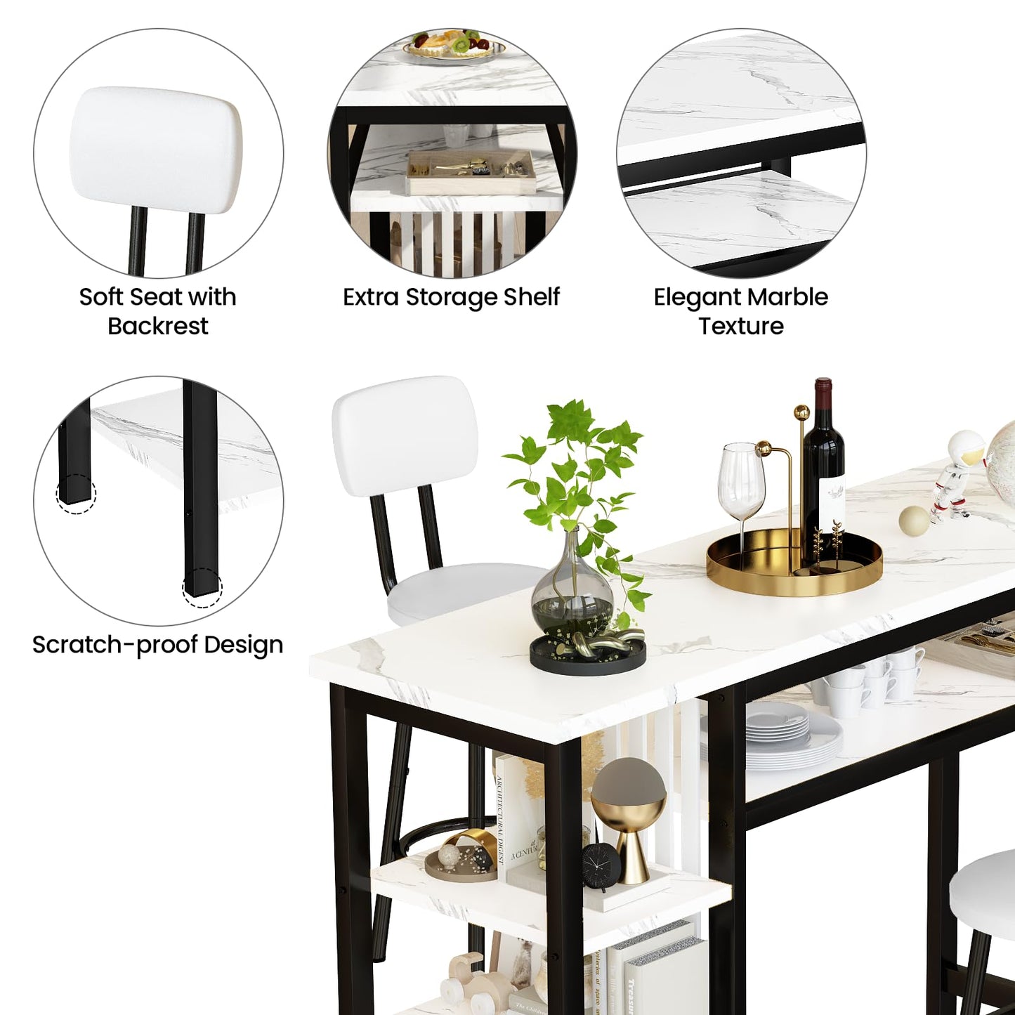 AWQM 2 Person Kitchen Bar High Table and Chairs, 2 Person Dining Table