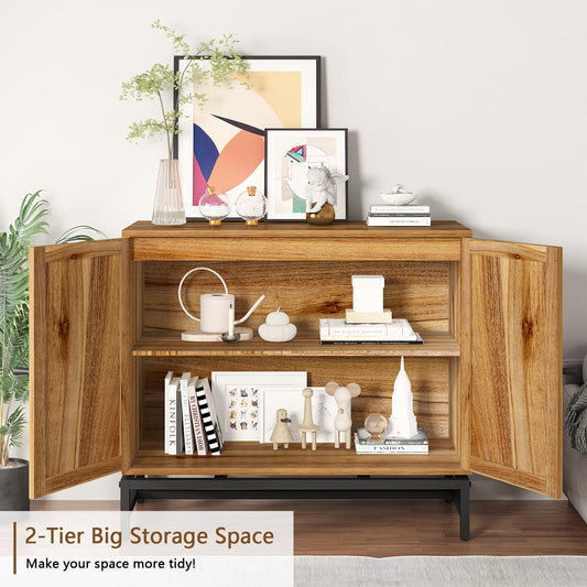 AWQM Industrial Wooden Door Rattan Storage Cabinet Metal Legs