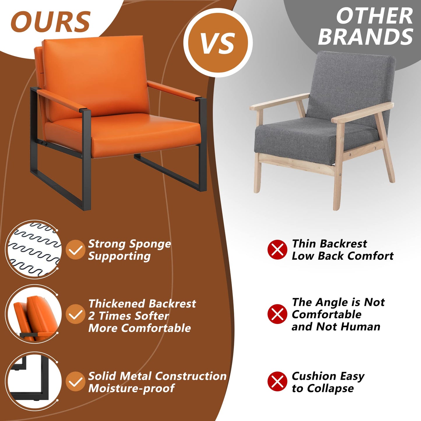 AWQM Leather Sofa Chair Thickened Upholstered Backrest Single Sofa Chair