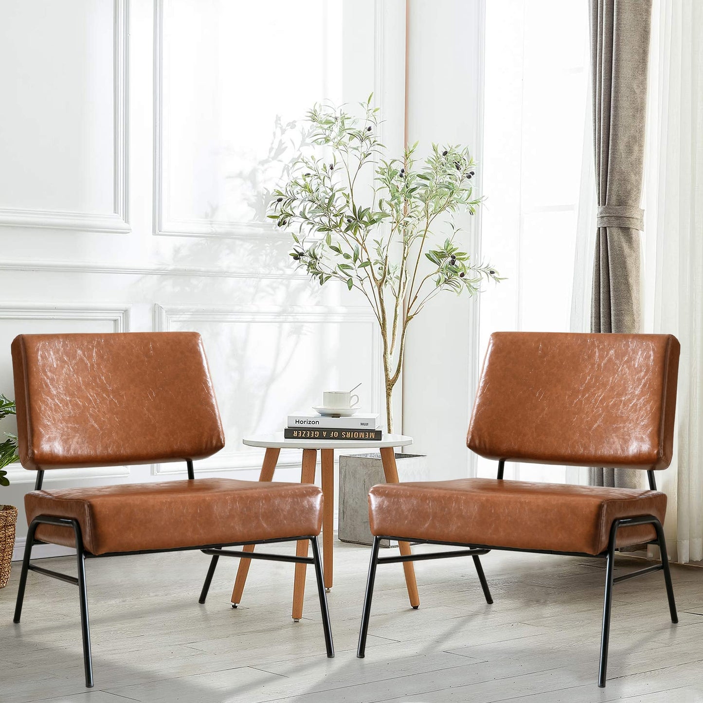 AWQM Mid-Century Modern Leather Armless Chair