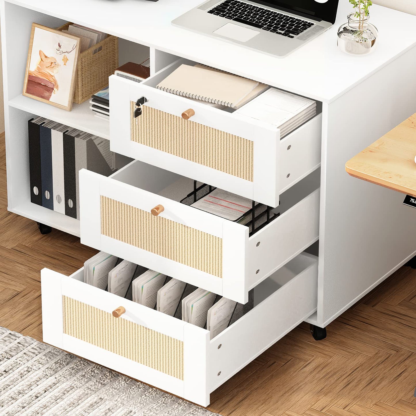 AWQM Locking Wooden File Cabinet, 3 Drawer Office Storage