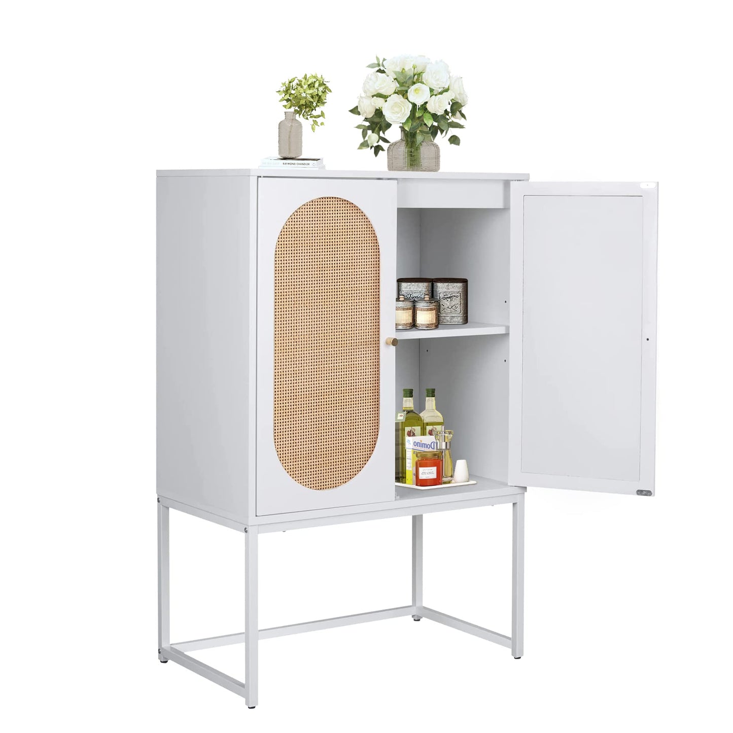 AWQM Natural Rattan Double Door Tall Cabinet