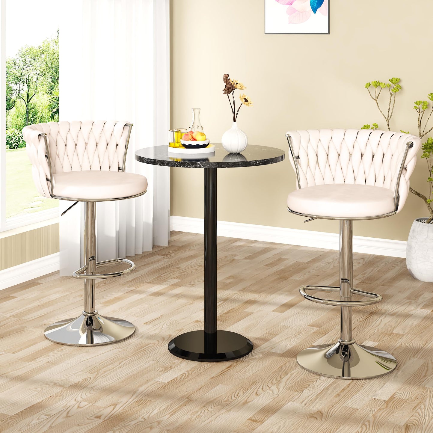 AWQM Bar Stool Set Velvet Swivel Chair