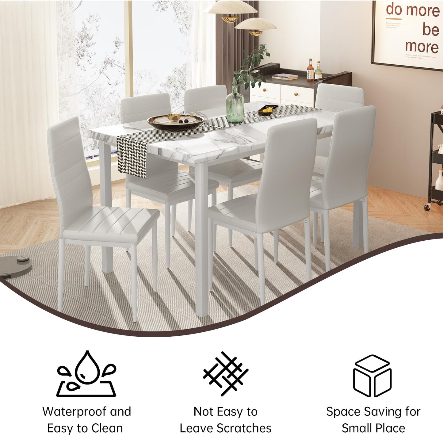 AWQM Modern Marble Dining Table Set for 6 7 Piece Kitchen Table and Chairs