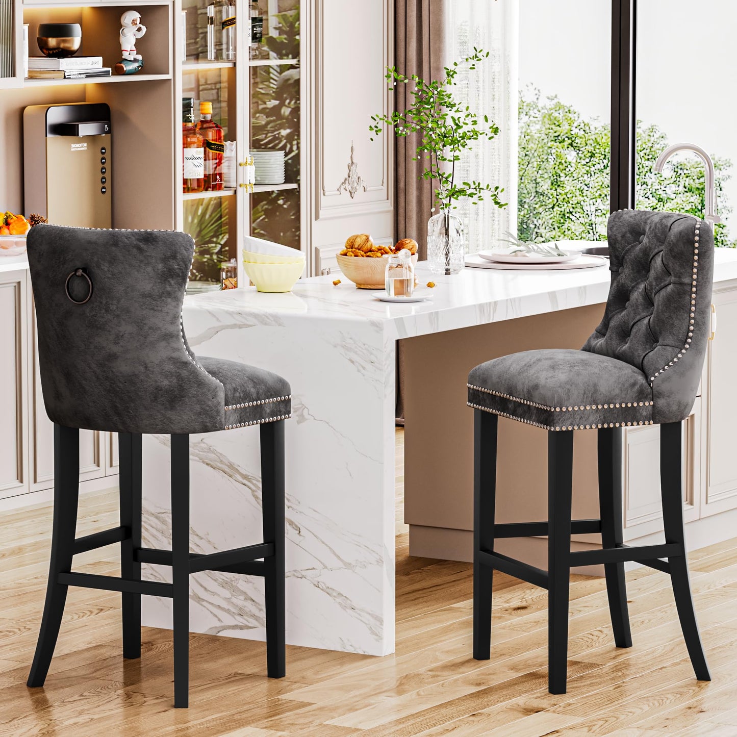 AWQM Velvet Tufted Counter Height Bar Stool Set of 4