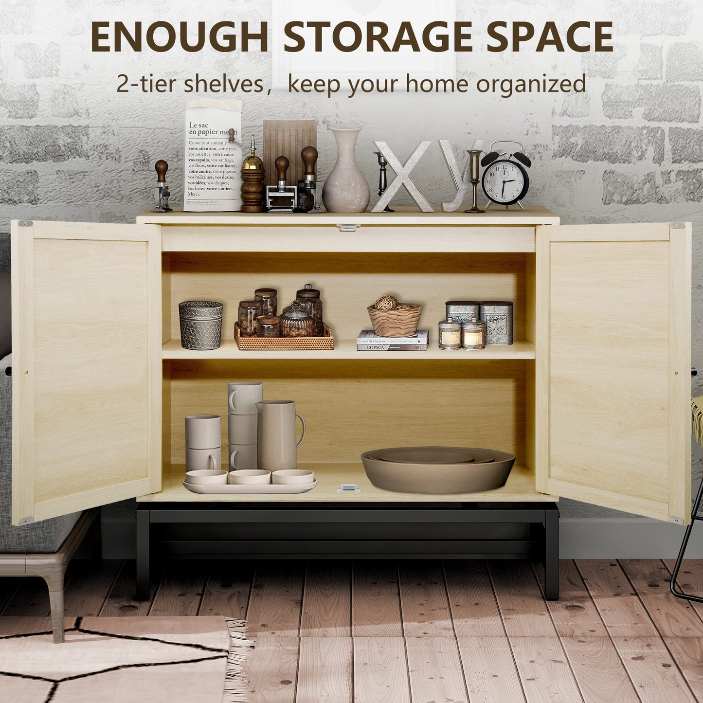 AWQM Storage Sideboard Natural Rattan Door Storage Cabinet(1PCS)