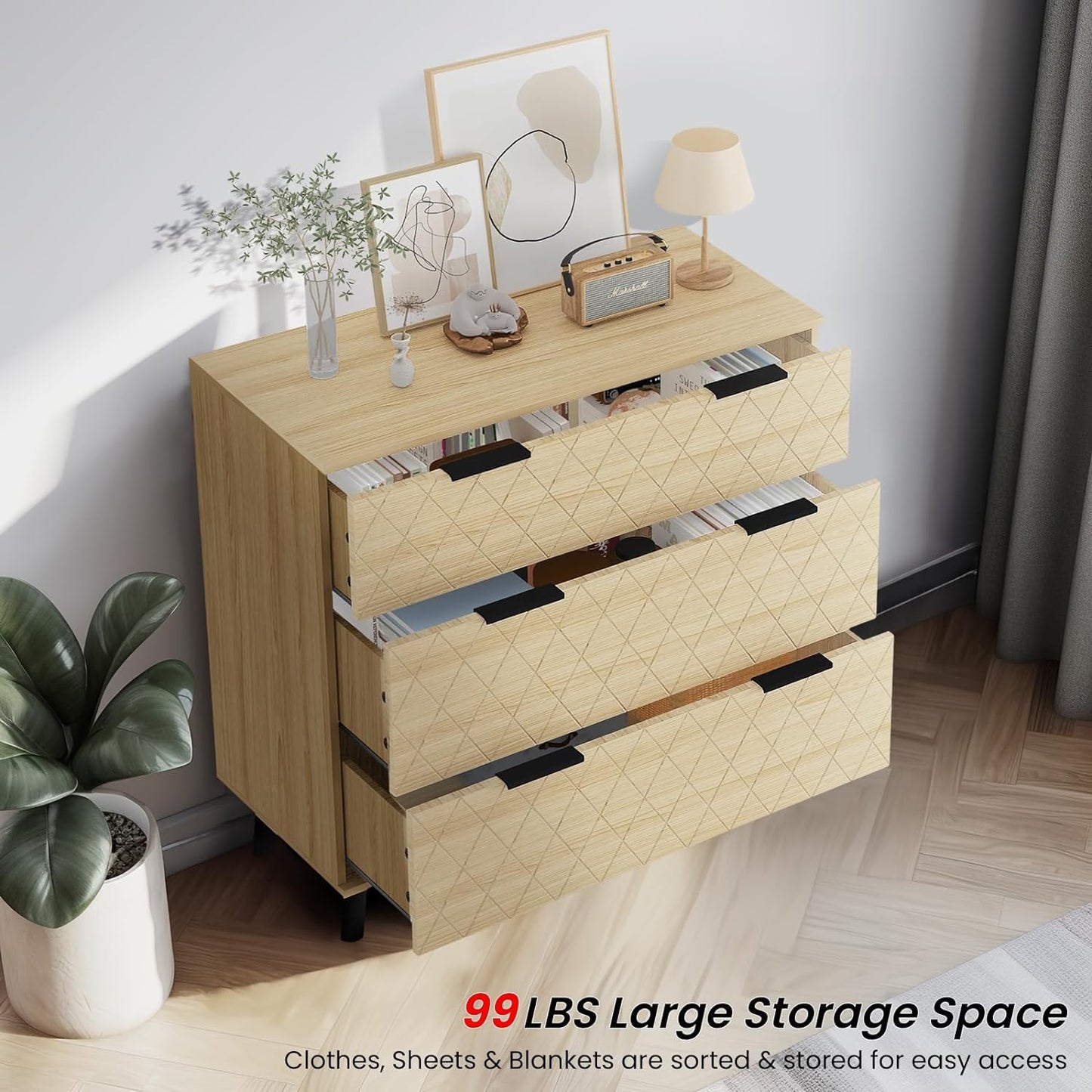 AWQM 3 Drawer Modern Dresser Large Capacity Drawers