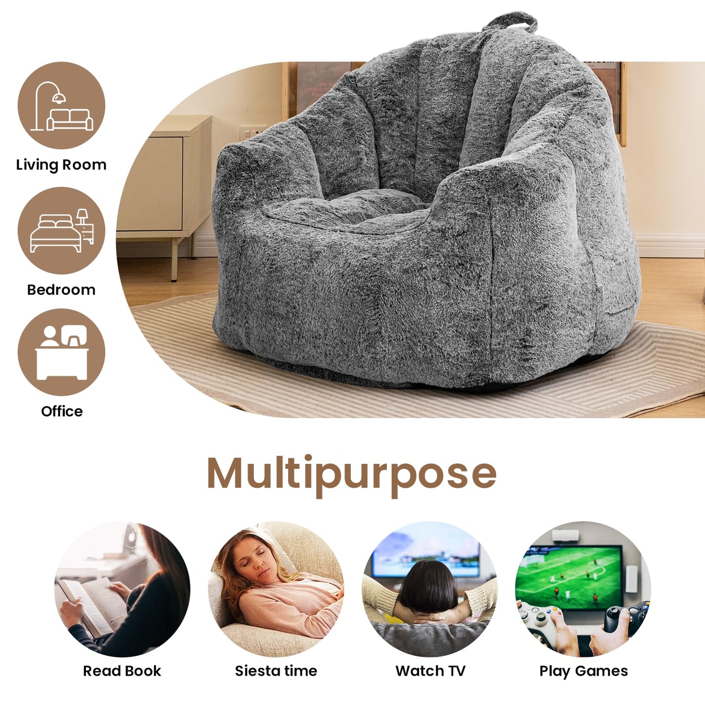 AWQM Giant Bean Bag Chair Stuffed Bean Bag Sofa with Stuffing