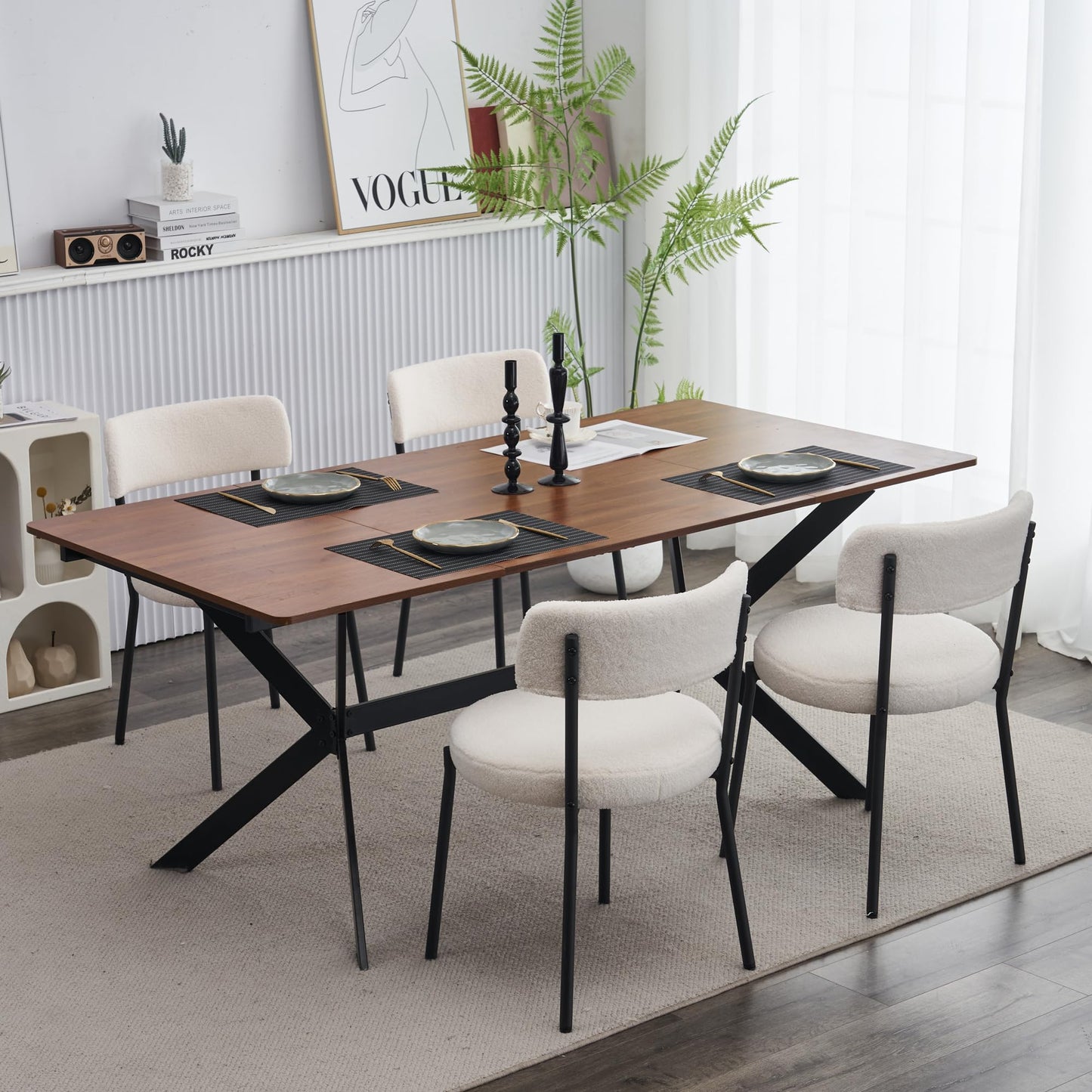 AWQM Industrial Wooden Black Metal Leg Dining Table and Chairs for 2 Persons