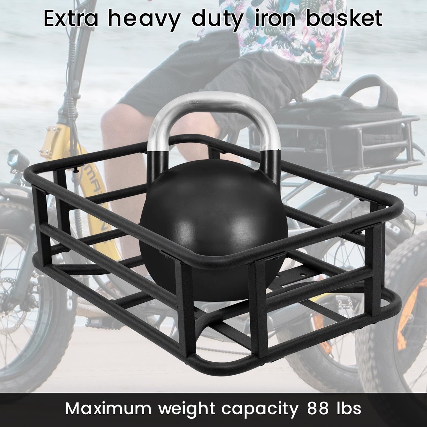 AWQM Large E-bike Rear Basket, Waterproof Metal E-bike Basket