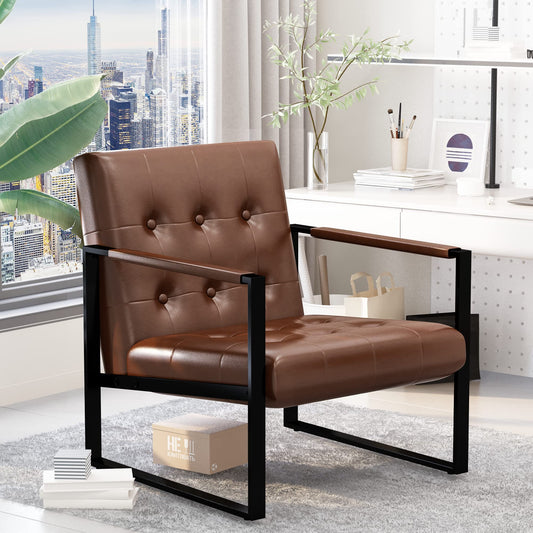 AWQM Mid-Century Armrest Tufted Faux Leather Upholstered Chair