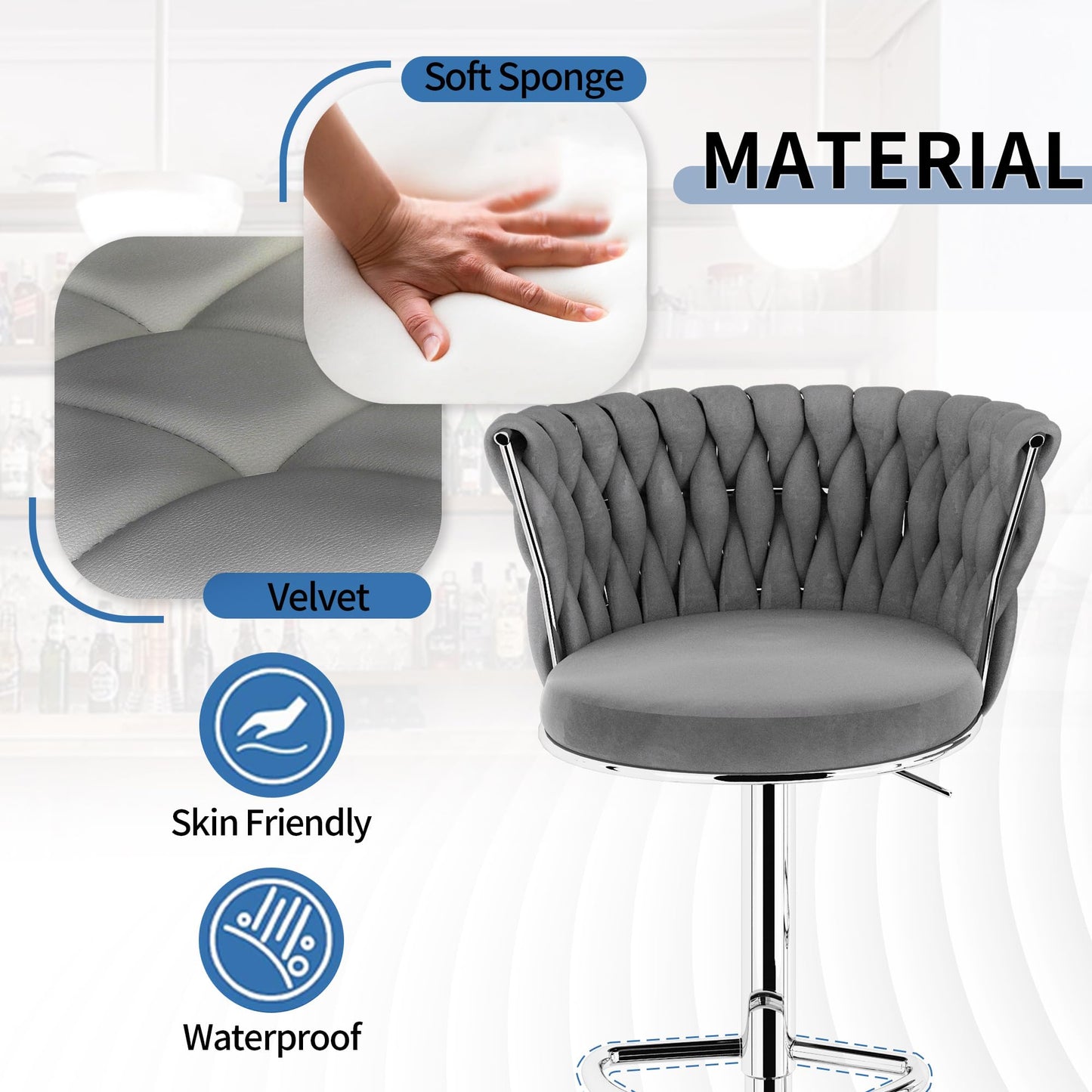 AWQM Bar Stool Set Velvet Swivel Chair