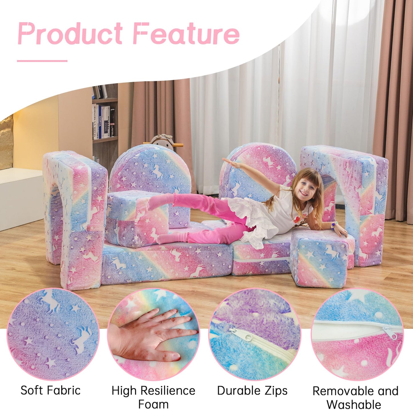 AWQM Glow-in-the-Dark Children's Sofa 8-Piece Set Modular Children's Play Sofa