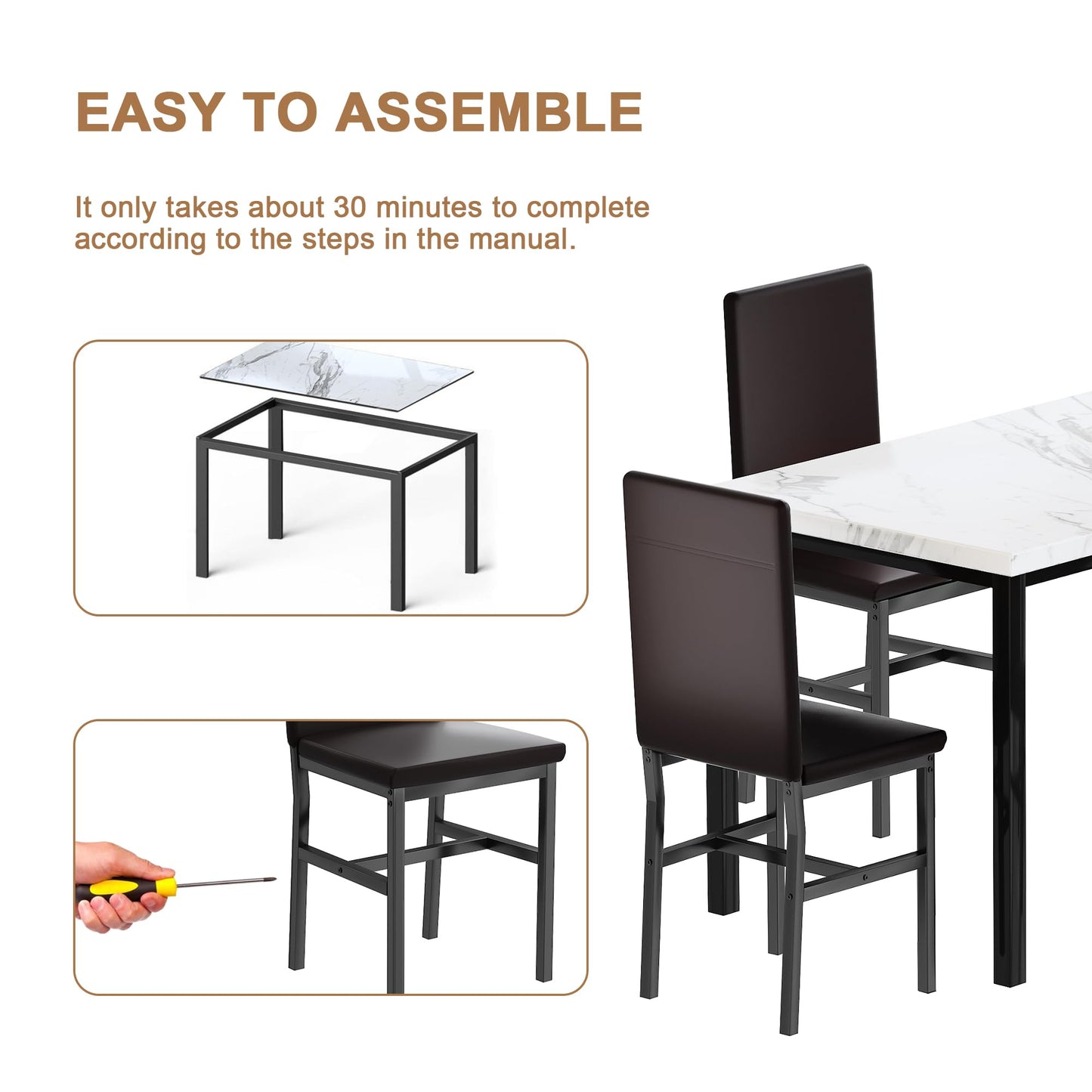 AWQM Modern Faux Marble 4 Person Dining Table Set, Space Saving 5 Piece Dining Table Set.