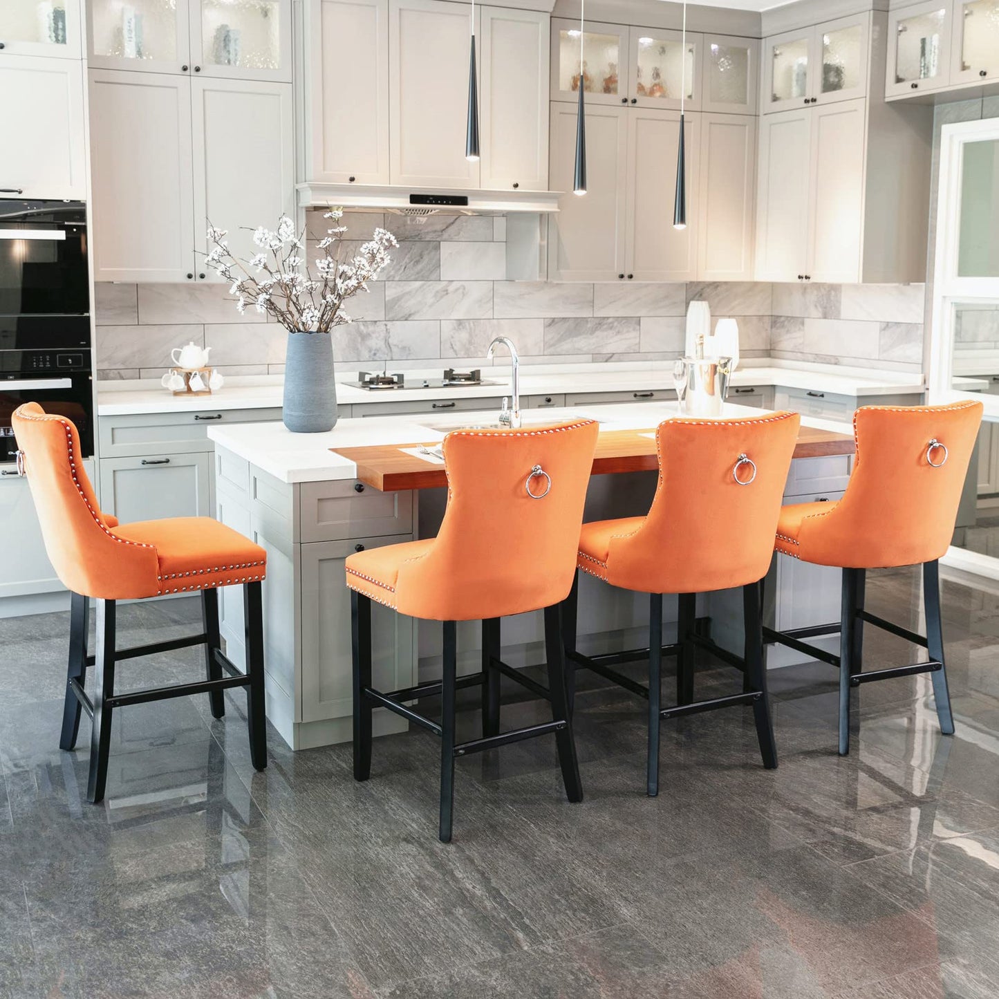 AWQM Velvet Tufted Wine Cooler High Bar Stool Set of 2